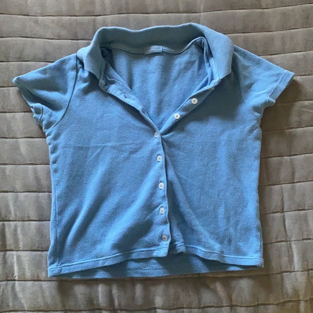 Brandy Melville blue Caroline button up top